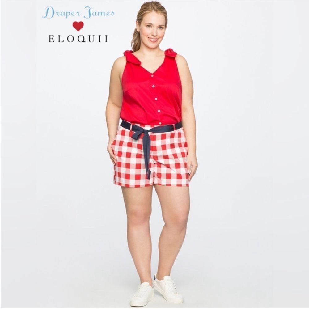 DRAPER JAMES x ELOQUII‎ Red White Gingham Shorts Tie Belt Plaid Size 20 New